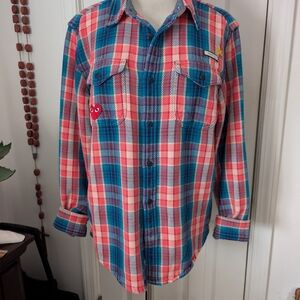 Outerknown Blue and Pink Plaid Button-Down Shirt